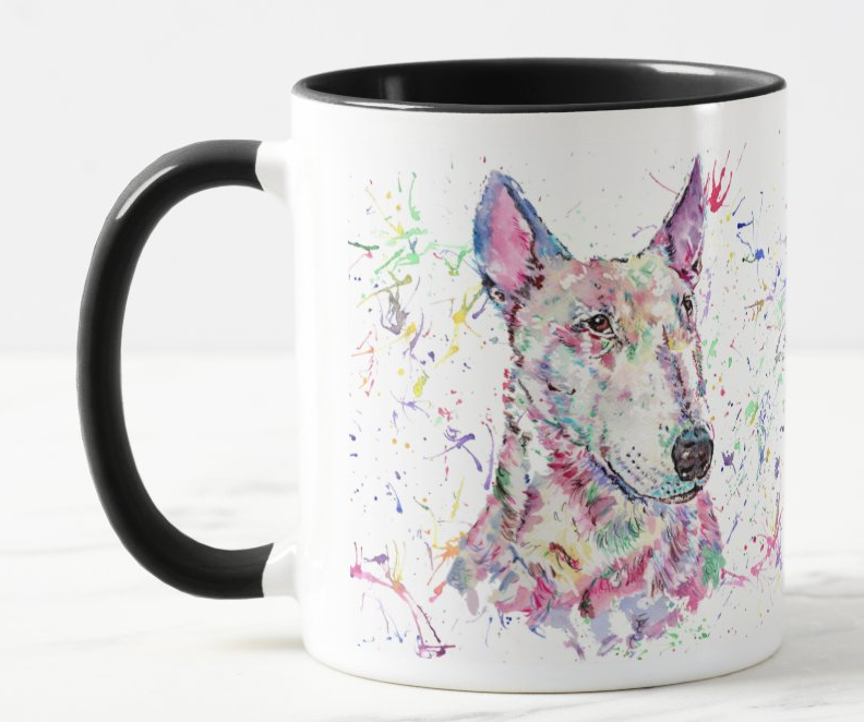 Bully English Bull Terrier Dog Pet Animals Watercolour Rainbow Art Coloured Mug Cup