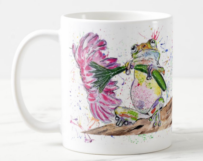 Frog Flowers Amphibians Animals Watercolour Rainbow Art Coloured Mug Cup