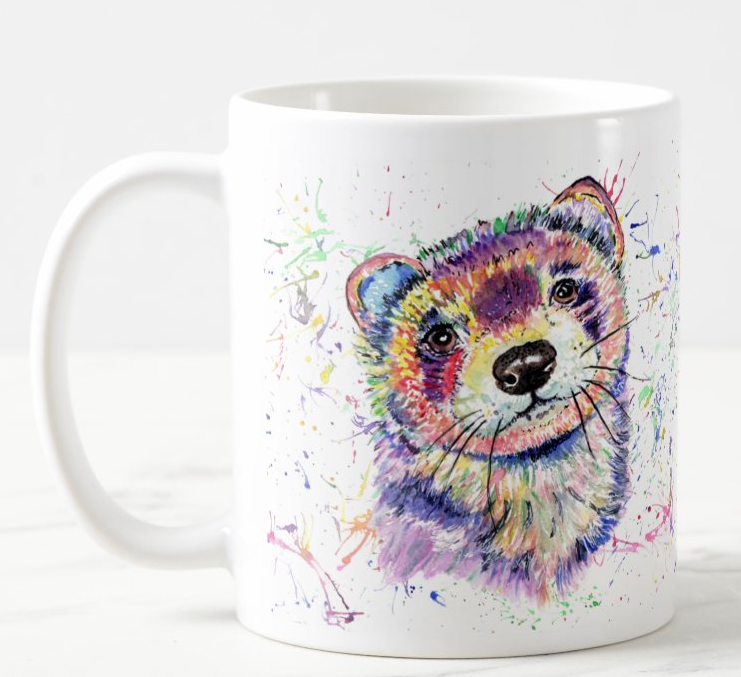 Ferret Pet Animals Watercolour Rainbow Art Coloured Mug Cup