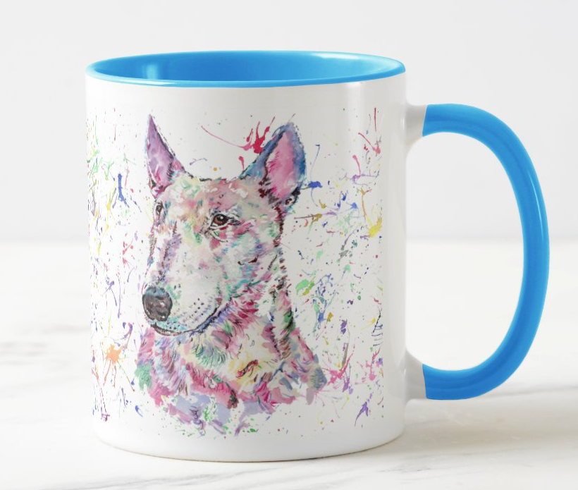 Bully English Bull Terrier Dog Pet Animals Watercolour Rainbow Art Coloured Mug Cup