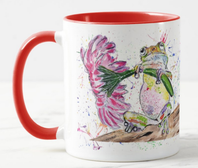 Frog Flowers Amphibians Animals Watercolour Rainbow Art Coloured Mug Cup