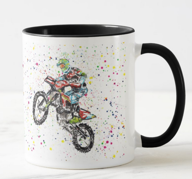 Motorcross Sport Motocross Hand Painted Watercolour Rainbow Art Coloured Mug Cup