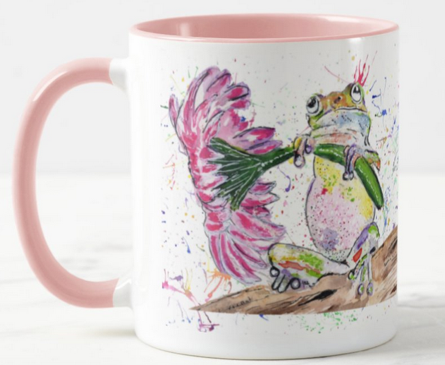 Frog Flowers Amphibians Animals Watercolour Rainbow Art Coloured Mug Cup