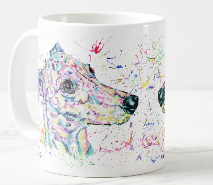 Greyhound Racing Dog Pet Animals Watercolour Rainbow Art Coloured Mug Cup