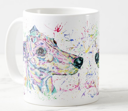 Greyhound Racing Dog Pet Animals Watercolour Rainbow Art Coloured Mug Cup