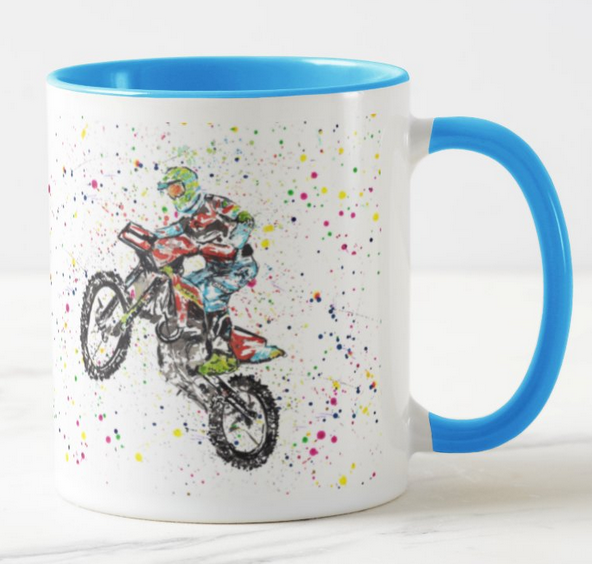 Motorcross Sport Motocross Hand Painted Watercolour Rainbow Art Coloured Mug Cup