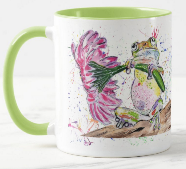 Frog Flowers Amphibians Animals Watercolour Rainbow Art Coloured Mug Cup