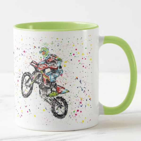 Motorcross Sport Motocross Hand Painted Watercolour Rainbow Art Coloured Mug Cup