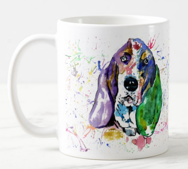 Basset Hound Hunting Dog Pet Animals Watercolour Rainbow Art Coloured Mug Cup