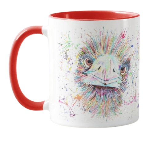 Emu Bird Watercolour Rainbow Art Coloured Mug Cup