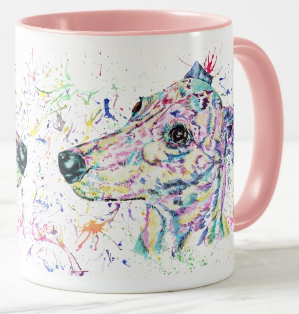 Greyhound Racing Dog Pet Animals Watercolour Rainbow Art Coloured Mug Cup