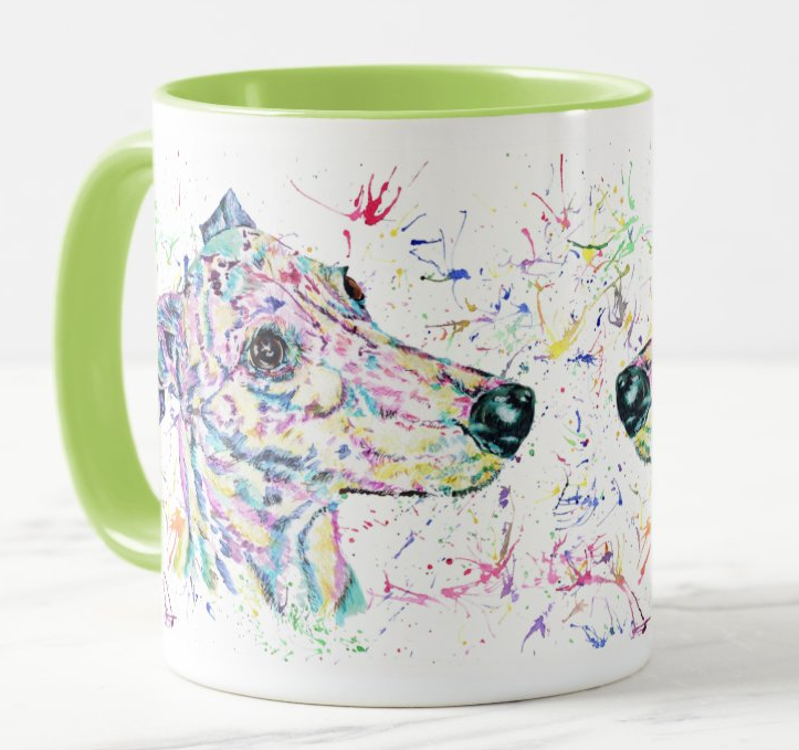 Greyhound Racing Dog Pet Animals Watercolour Rainbow Art Coloured Mug Cup