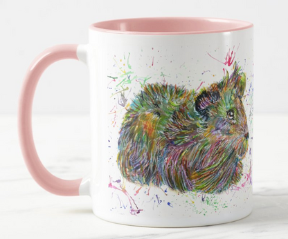 Guinea Pig Long Haired Pet Animals Watercolour Rainbow Art Coloured Mug Cup