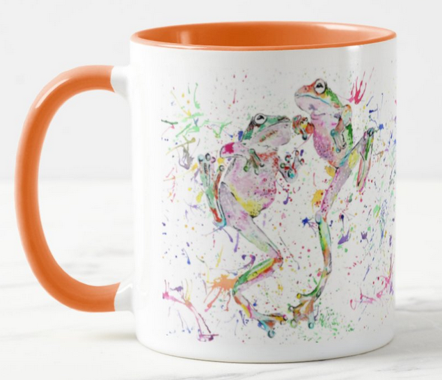 Frogs Dancing Frog Amphibians Animals Watercolour Rainbow Art Coloured Mug Cup