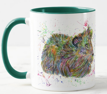 Guinea Pig Long Haired Pet Animals Watercolour Rainbow Art Coloured Mug Cup