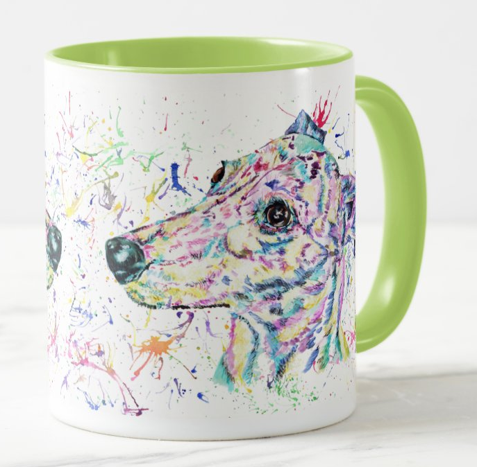 Greyhound Racing Dog Pet Animals Watercolour Rainbow Art Coloured Mug Cup