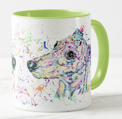 Greyhound Racing Dog Pet Animals Watercolour Rainbow Art Coloured Mug Cup