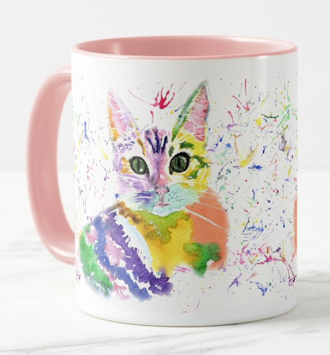 Kitten Cat Feline Animal Watercolour Rainbow Art Coloured Mug Cup