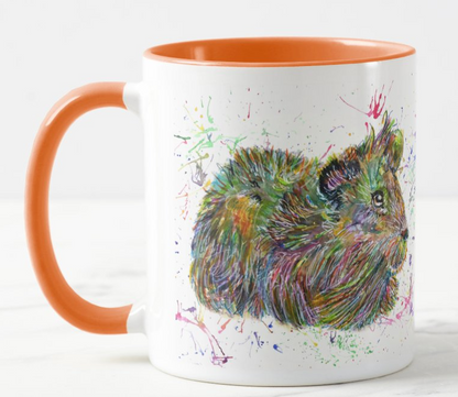 Guinea Pig Long Haired Pet Animals Watercolour Rainbow Art Coloured Mug Cup