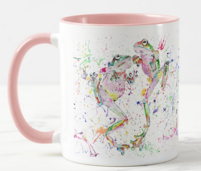 Frogs Dancing Frog Amphibians Animals Watercolour Rainbow Art Coloured Mug Cup