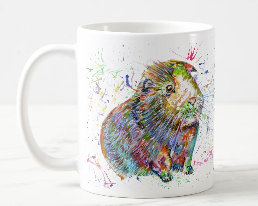 Guinea Pig Short Haired Pet Animals Watercolour Rainbow Art Coloured Mug Cup