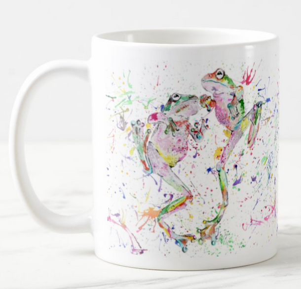 Frogs Dancing Frog Amphibians Animals Watercolour Rainbow Art Coloured Mug Cup