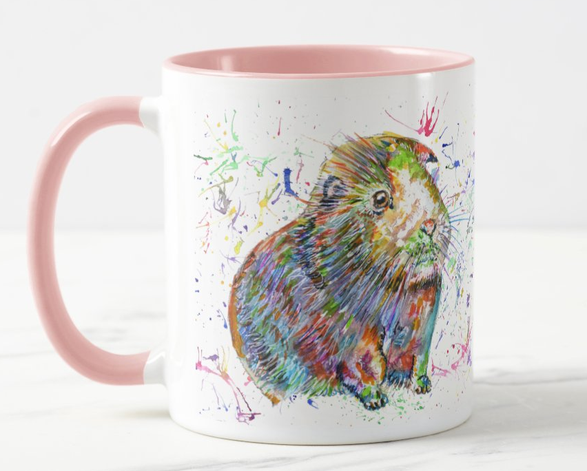 Guinea Pig Short Haired Pet Animals Watercolour Rainbow Art Coloured Mug Cup