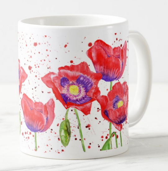 Poppies Poppy Hand Painted Flowers Watercolour Rainbow Art Coloured Mug Cup