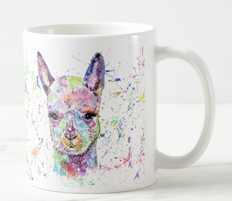 Alpaca Llama Animal Watercolour Rainbow Art Coloured Mug Cup