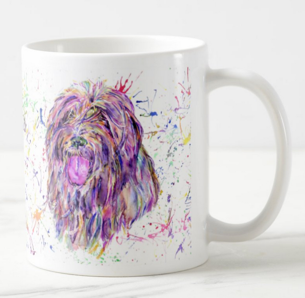 Bearded Collie Beardie Farm Dog Pet Animals Watercolour Rainbow Art Coloured Mug Cup