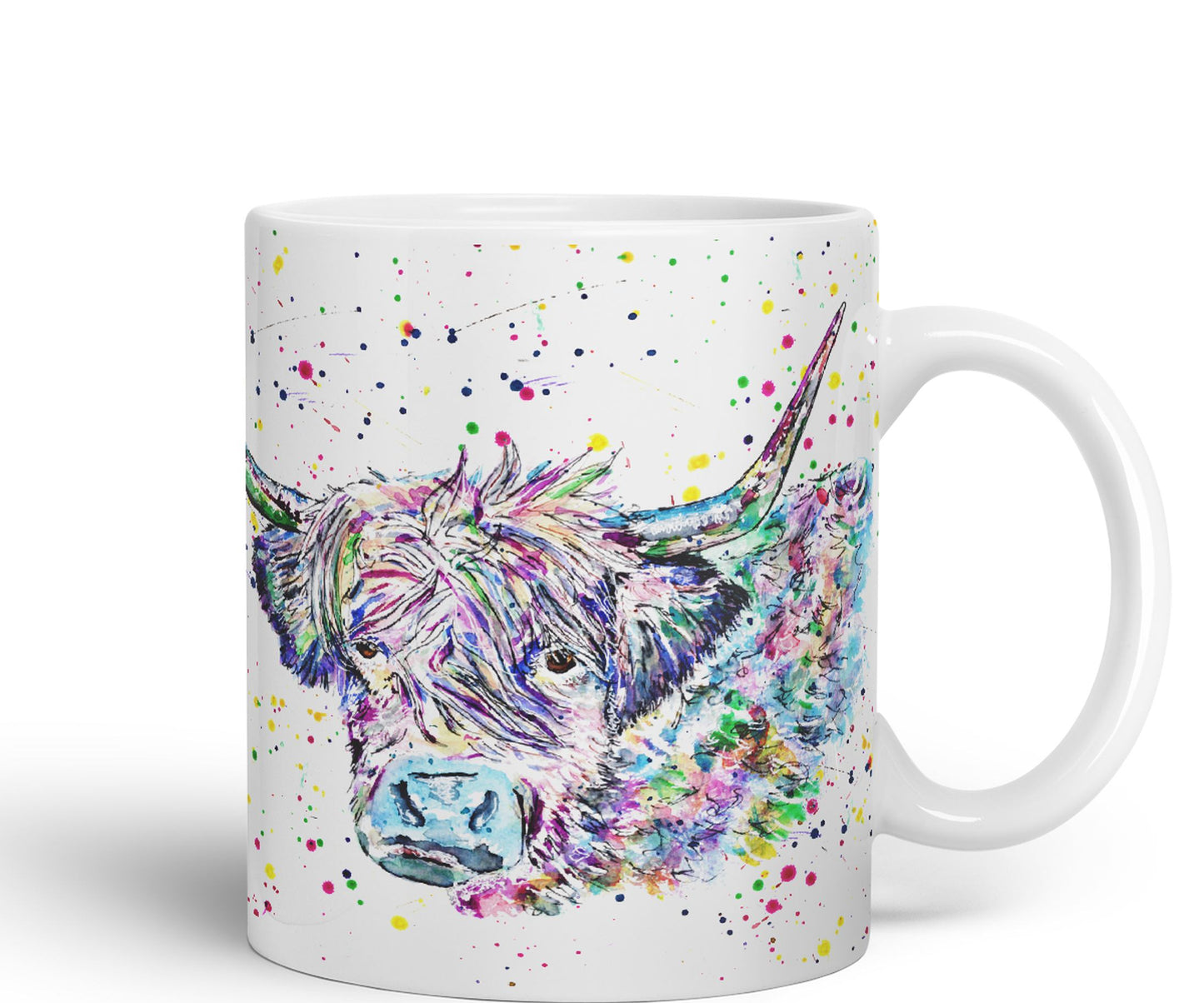 Highland Cow Scottish Farm Animal Watercolour Rainbow Art Coloured Mug Cup new design