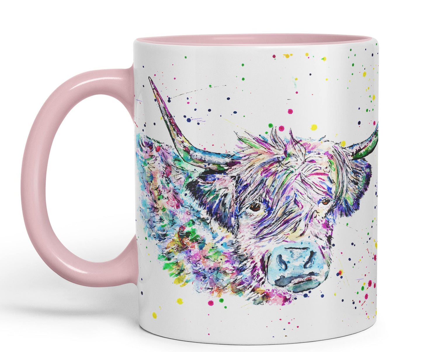 Highland Cow Scottish Farm Animal Watercolour Rainbow Art Coloured Mug Cup new design