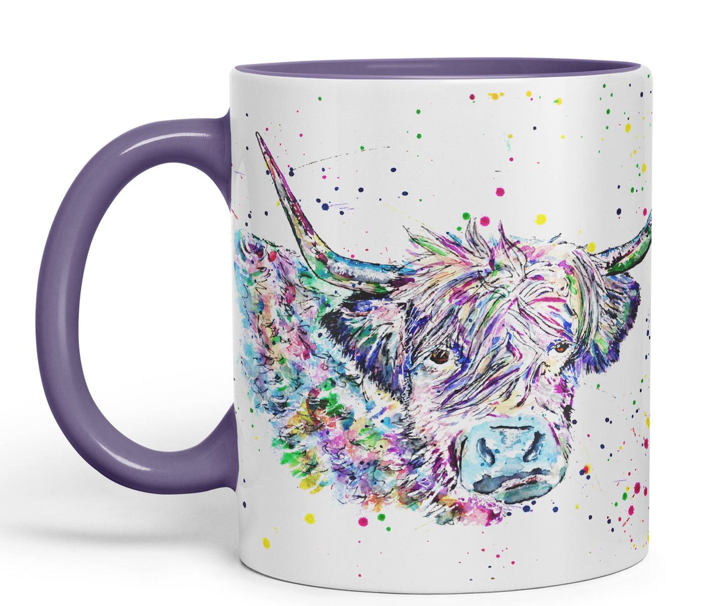 Highland Cow Scottish Farm Animal Watercolour Rainbow Art Coloured Mug Cup new design