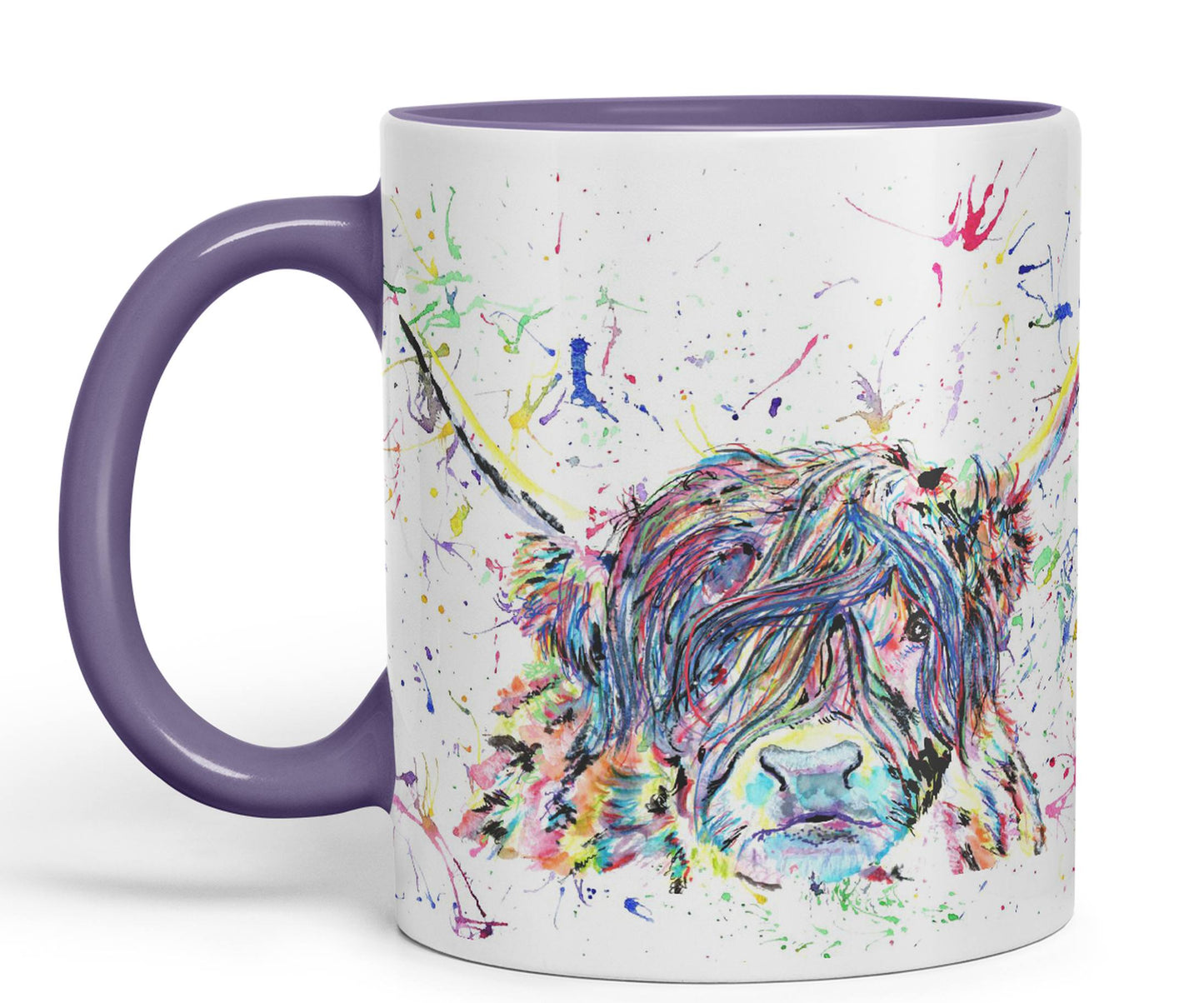 Highland Cow Scottish Farm Animal Watercolour Rainbow Art Coloured Mug Cup