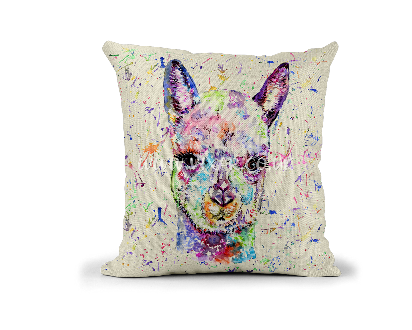 Alpaca Llama Watercolour animals Rainbow Linnen Cushion With filling or cover only, 40x40cm