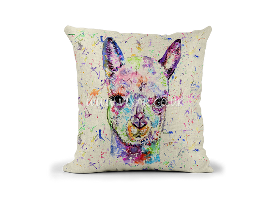 Alpaca Llama Watercolour animals Rainbow Linnen Cushion With filling or cover only, 40x40cm