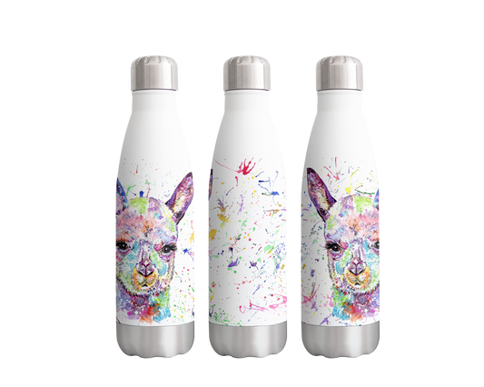 Alapca Llama farm Animals Watercolour Rainbow Art Bottle  500ml