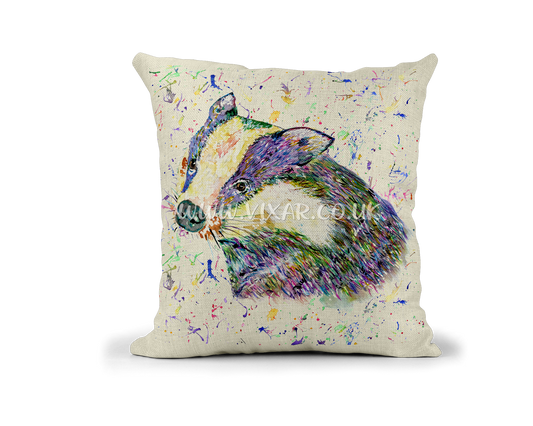 Badger wildlife animalsWatercolour Rainbow Linnen Cushion With filling or cover only, 40x40cm