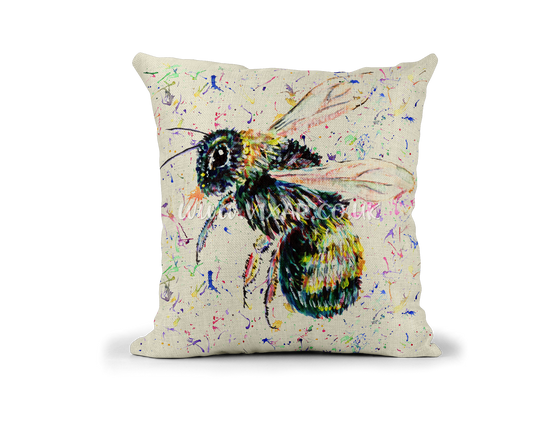 Bees, Bee Honeycomb Farm animals Watercolour Rainbow Linnen Cushion With filling or cover only, 40x40cm