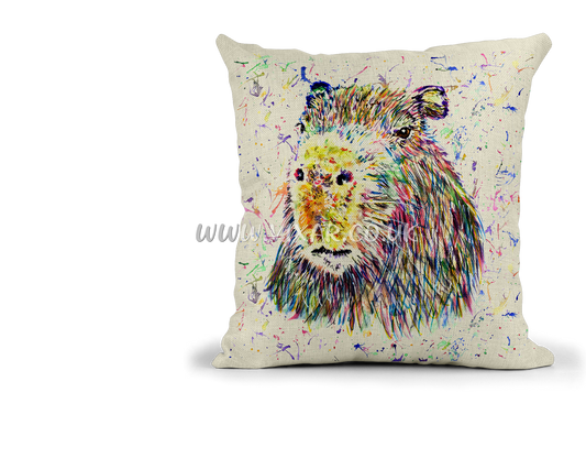 Capybara Pet animals Watercolour Rainbow Linnen Cushion With filling or cover only, 40x40cm