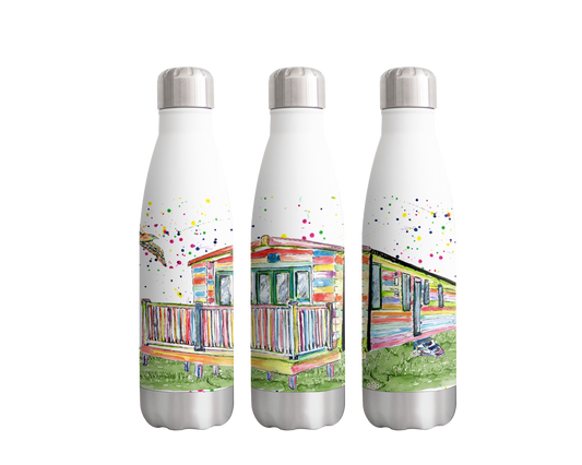 Caravan Static Holiday Home Watercolour Rainbow Art Bottle  500ml