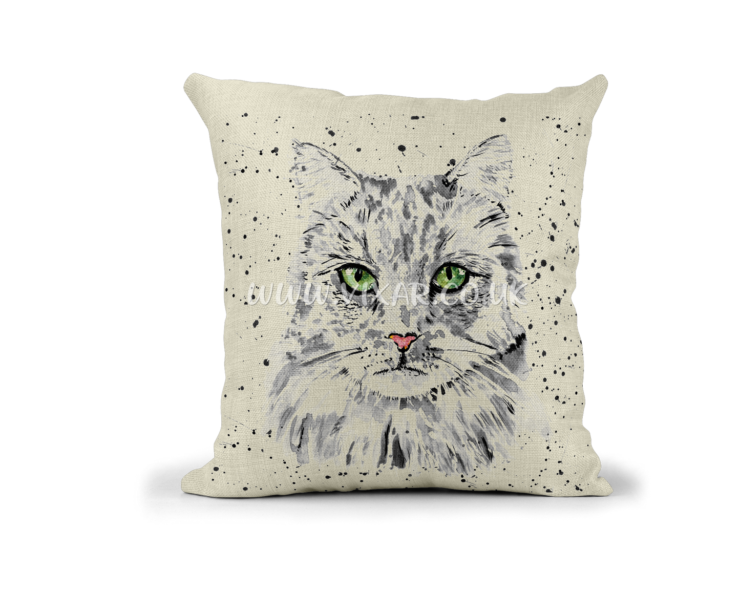 Cat Black white Green eyes Feline Pet Animals Watercolour Rainbow Linnen Cushion With filling or cover only, 40x40cm