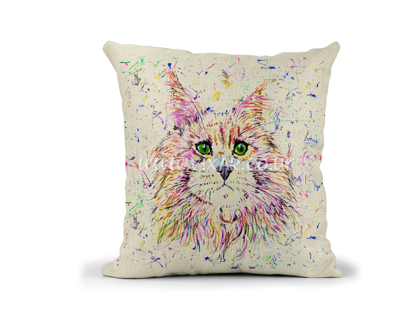 Maine Coon Cat Kitten Feline Pet animals Watercolour Rainbow Linnen Cushion With filling or cover only, 40x40cm