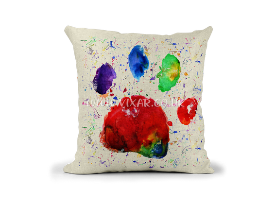 Cat Paw Pawprint pet animals Watercolour Rainbow Linnen Cushion With filling or cover only, 40x40cm