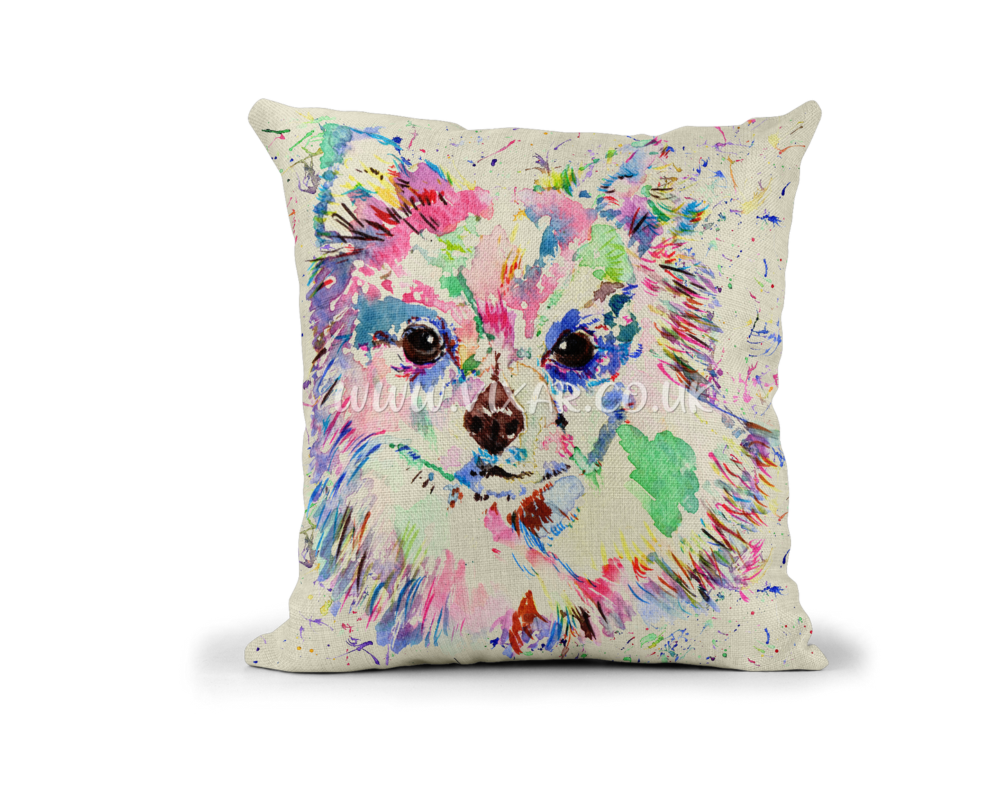 Chihuahua Long Hair Dog Pet animals Watercolour Rainbow Linnen Cushion With filling or cover only, 40x40cm