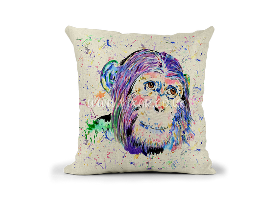 Chimp Ape Apes Chimpanzee animals Watercolour Rainbow Linnen Cushion With filling or cover only, 40x40cm