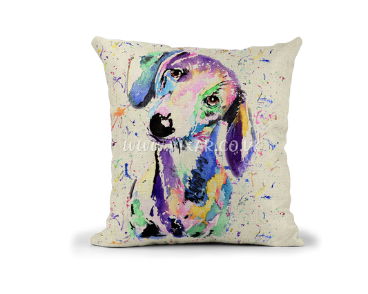 Dachshund Sausage Dog Wiener Pet animals Watercolour Rainbow Linnen Cushion With filling or cover only, 40x40cm