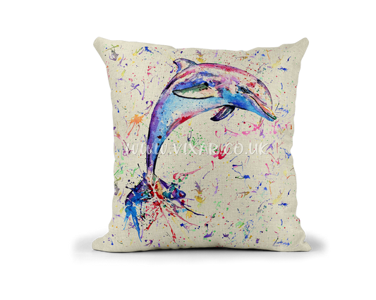 Dolphin aqua sea ocean animals Watercolour Rainbow Linnen Cushion With filling or cover only, 40x40cm