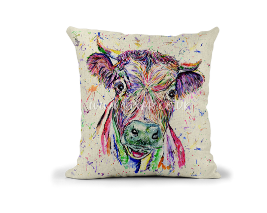 Dexter Cow Farm animals Watercolour Rainbow Linnen Cushion With filling or cover only, 40x40cm