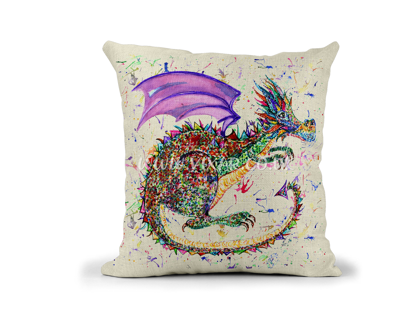 Dragon Mythical Lizard Reptile Legendary Creatures Watercolour Rainbow Linnen Cushion With filling or cover only, 40x40cm